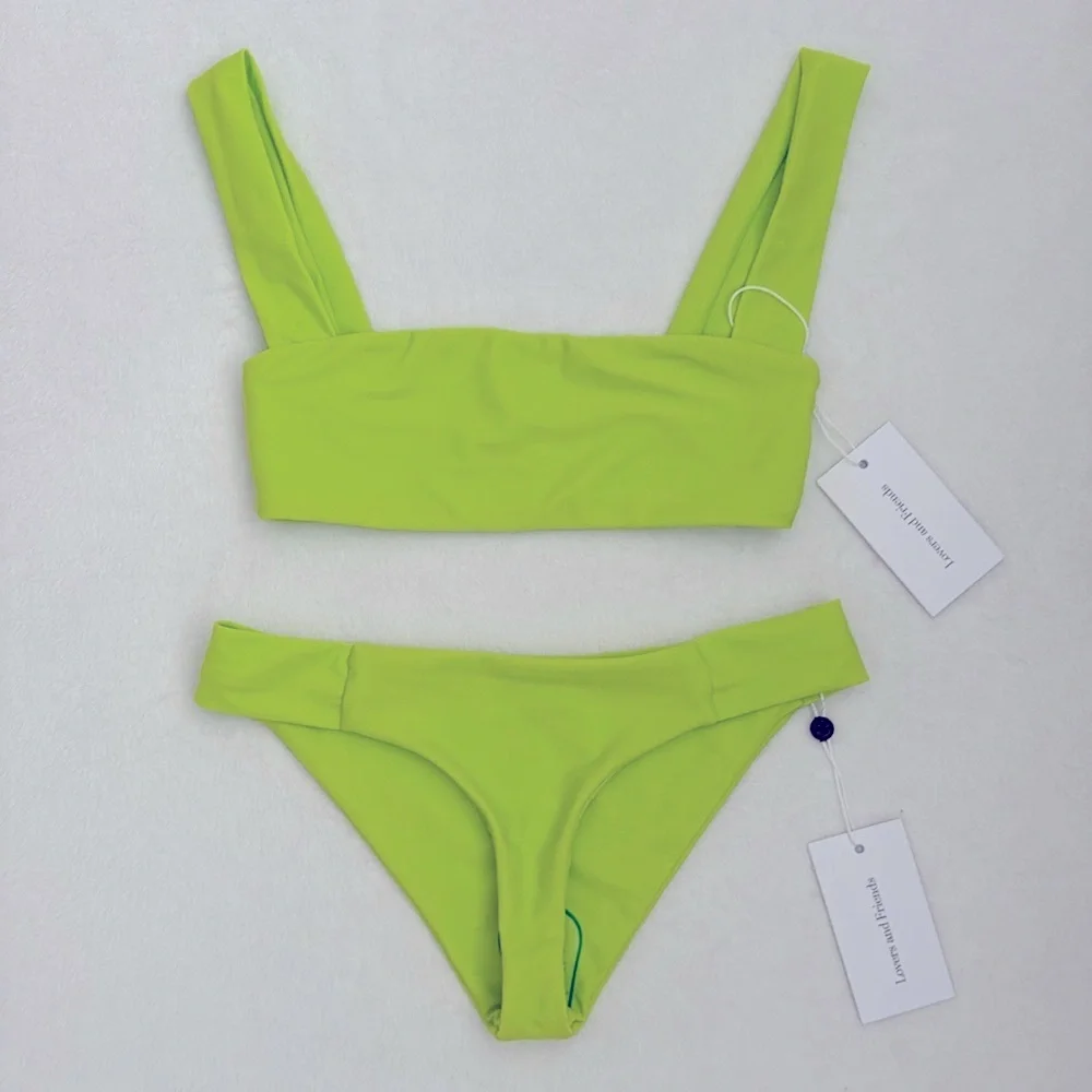 {NWT} Lovers + Friends | Neon Fun Loving Bikini Swimsuit Set Arctic Lime XXS/XS - Picture 3 of 15